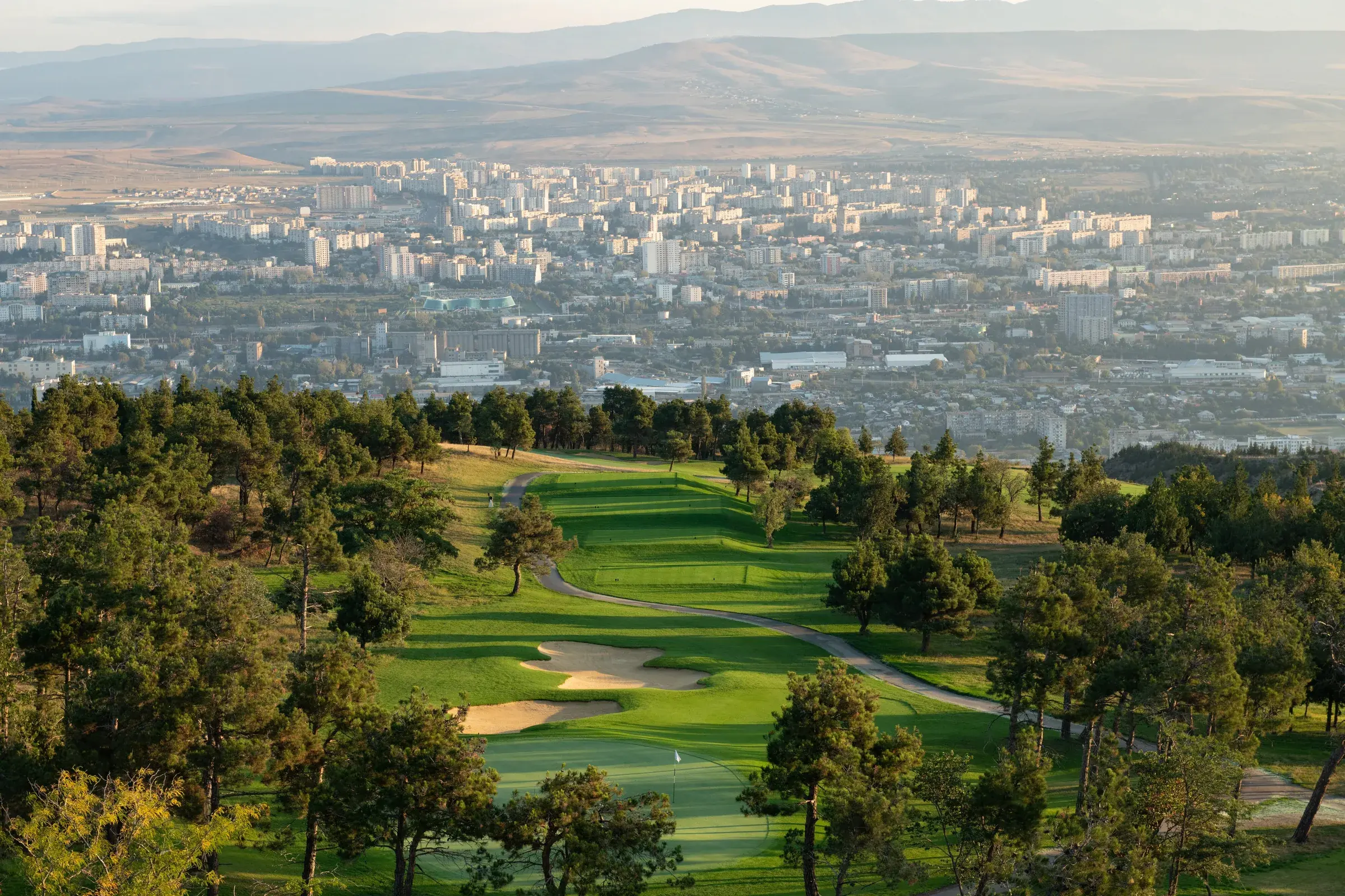 Ninth hole overlooking Tbilisi at Tbilisi Hills Golf